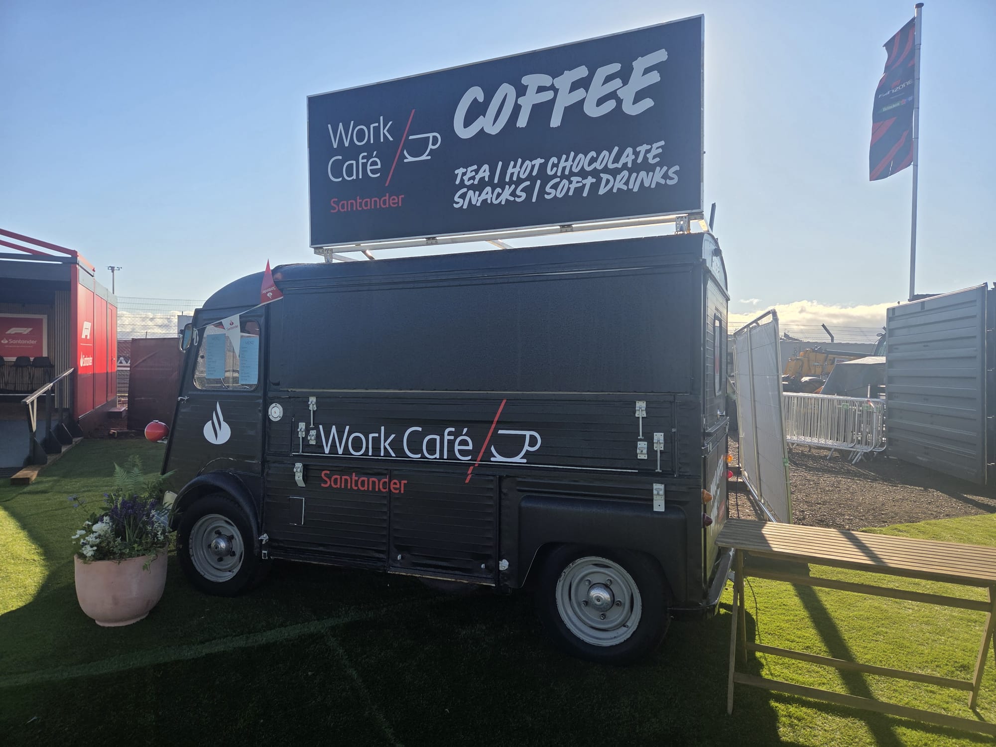 Side view of the Santander Work Café coffee activation