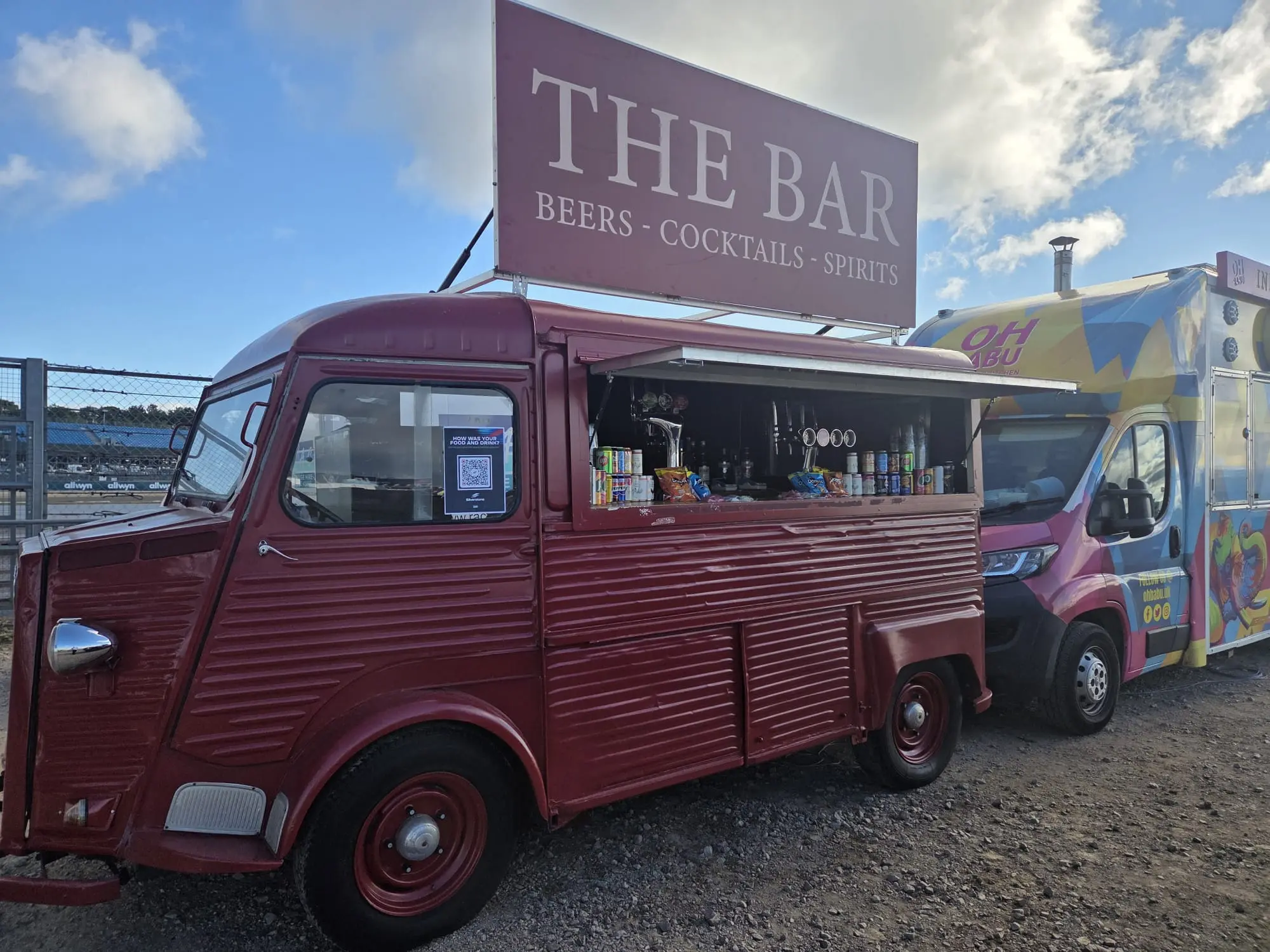 Compact burgundy vintage mobile event bar
